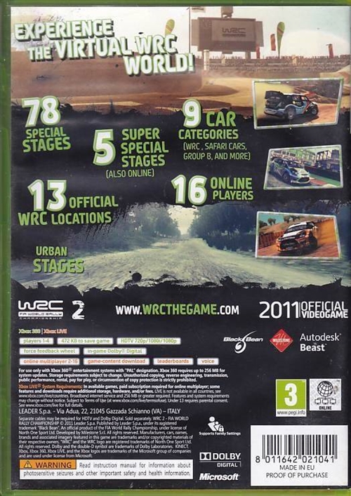 WRC FIA World Rally Championship 2 - XBOX 360 (B Grade) (Genbrug)